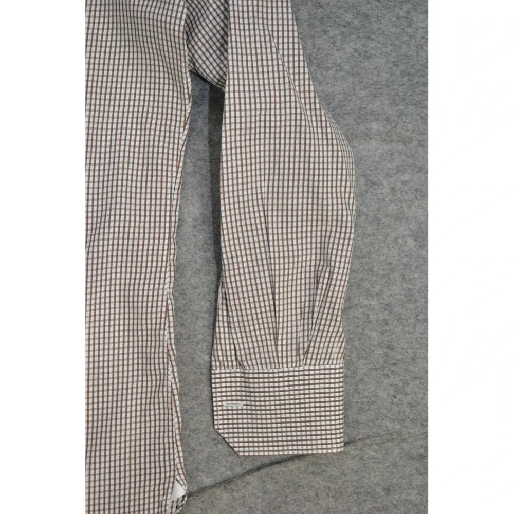 Ermenegildo Zegna‎ Shirt Mens 16 41 Brown Check Long Sleeve Button Front